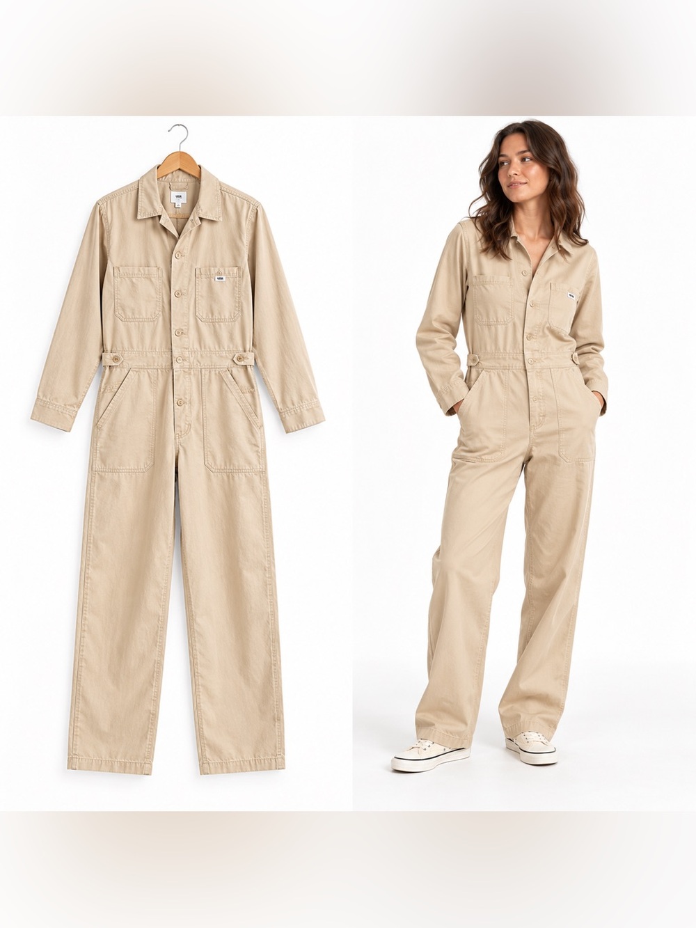 Vans Beige Long-Sleeve Utility Jumpsuit Size Small